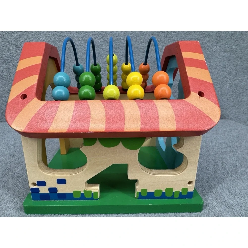 Wooden Shape Sorter House Bead Maze Activity Cube Numbers‎ ABC Blocks